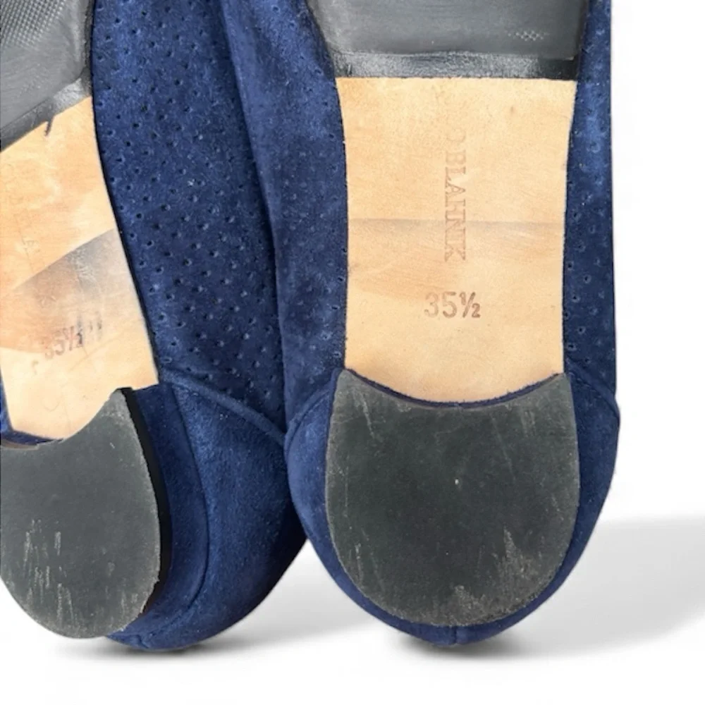 Manolo Blahnik Navy Blue Suede Peep Toe Flats 35.5 - Picture 9 of 9